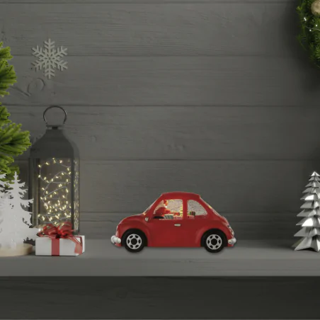 Dekoracje-swiateczne-led - dekoracja świąteczna led czerwony samochód ze świętym mikołajem na baterie 