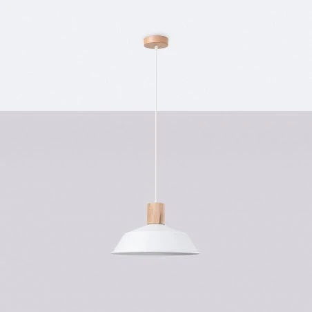 Lampy-sufitowe - lampa wisząca biało-drewniana skandynawska fano biała sollux sl.1321 