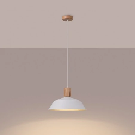 Lampy-sufitowe - lampa wisząca biało-drewniana skandynawska fano biała sollux sl.1321 