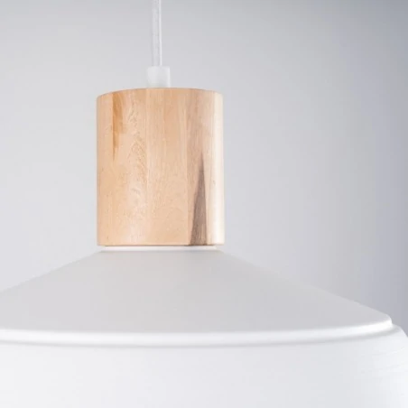 Lampy-sufitowe - lampa wisząca biało-drewniana skandynawska fano biała sollux sl.1321 
