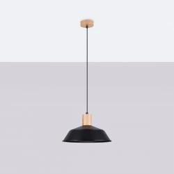 Lampy-sufitowe - lampa wisząca czarna z drewnianą wstawką fano czarna sollux sl.1322 