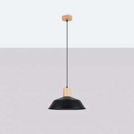 Lampy-sufitowe - lampa wisząca czarna z drewnianą wstawką fano czarna sollux sl.1322 