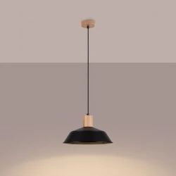 Lampy-sufitowe - lampa wisząca czarna z drewnianą wstawką fano czarna sollux sl.1322 