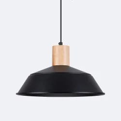 Lampy-sufitowe - lampa wisząca czarna z drewnianą wstawką fano czarna sollux sl.1322 