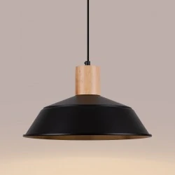 Lampy-sufitowe - lampa wisząca czarna z drewnianą wstawką fano czarna sollux sl.1322 