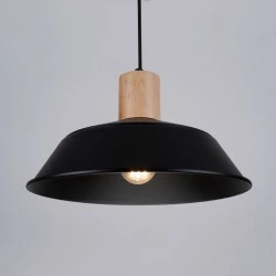 Lampy-sufitowe - lampa wisząca czarna z drewnianą wstawką fano czarna sollux sl.1322 
