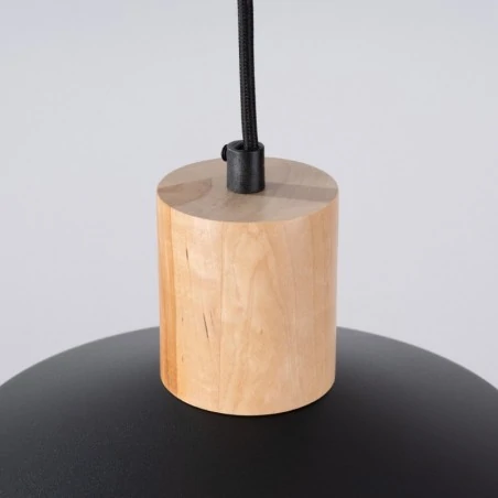 Lampy-sufitowe - lampa wisząca czarna z drewnianą wstawką fano czarna sollux sl.1322 
