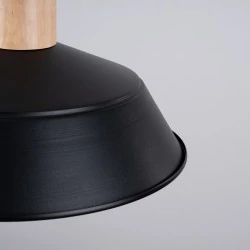 Lampy-sufitowe - lampa wisząca czarna z drewnianą wstawką fano czarna sollux sl.1322 