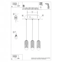 Lampy-sufitowe - lampa wisząca 3 kule industrialna do salonu brina 3l czarna sollux sl.1334 