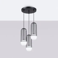 Lampy-sufitowe - lampa wisząca potrójna industrialne kule brina 3p czarna sollux sl.1336 