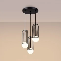 Lampy-sufitowe - lampa wisząca potrójna industrialne kule brina 3p czarna sollux sl.1336 