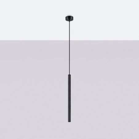 Lampy-sufitowe - lampa wisząca czarna karbowana tuba długa arche 1 sollux sl.1338 