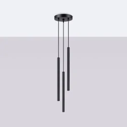 Lampy-sufitowe - lampa wisząca 3 długie tuby czarne falowane arche 3p sollux sl.1341 