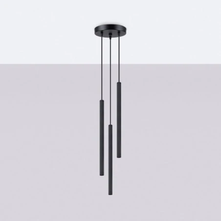 Lampy-sufitowe - lampa wisząca 3 długie tuby czarne falowane arche 3p sollux sl.1341 