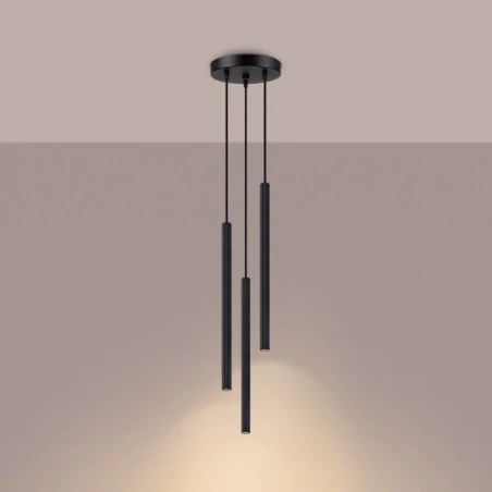 Lampy-sufitowe - lampa wisząca 3 długie tuby czarne falowane arche 3p sollux sl.1341 