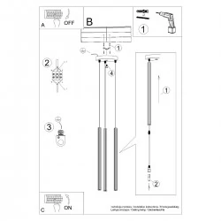 Lampy-sufitowe - lampa wisząca 3 złote karbowane tuby arche 3p sollux sl.1342 