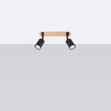 Oswietlenie-sufitowe - plafon listwa oświetleniowa czarno-drewniana boho fager 2 czarny sollux sl.1344 