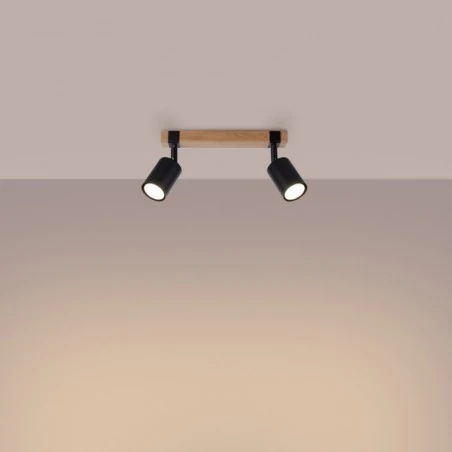 Oswietlenie-sufitowe - plafon listwa oświetleniowa czarno-drewniana boho fager 2 czarny sollux sl.1344 