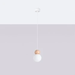 Lampy-sufitowe - lampa wisząca pekka 1 biała/naturalne drewno sollux sl.1390 