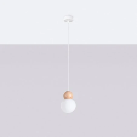 Lampy-sufitowe - lampa wisząca pekka 1 biała/naturalne drewno sollux sl.1390 