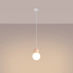Lampy-sufitowe - lampa wisząca pekka 1 biała/naturalne drewno sollux sl.1390 