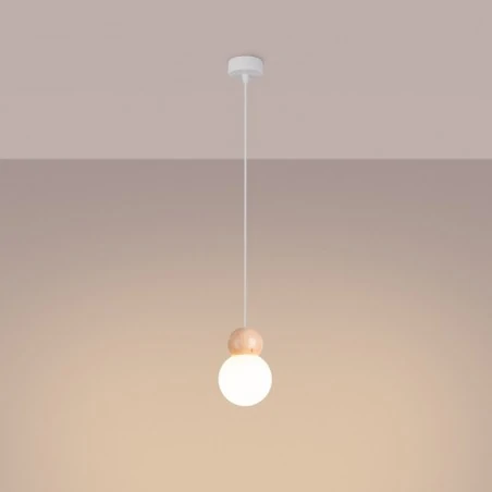 Lampy-sufitowe - lampa wisząca pekka 1 biała/naturalne drewno sollux sl.1390 