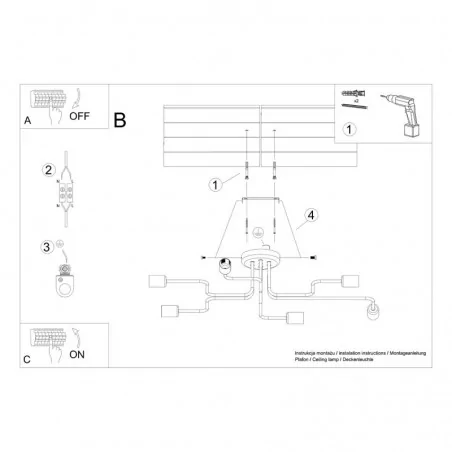 Lampy-sufitowe - żyrandol 6-ramienny industrialny vector 6 czarny sollux sl.1447 