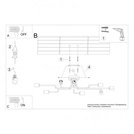 Lampy-stojace - żyrandol nowoczesny na 8 ramion vector 8 czarny sollux sl.1448 
