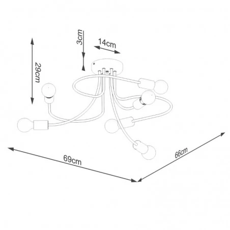 Lampy-sufitowe - żyrandol wyginany fikuśny levar 6 czarny sollux sl.1456 