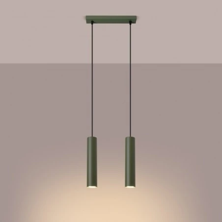 Lampy-sufitowe - lampa wisząca 2 sufitowe tuby lagos 2 zielona oliwka sollux sl.1485 