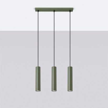 Lampy-sufitowe - lampa zwisające tuby lagos 3l zielona oliwka sollux sl.1486 