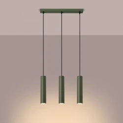 Lampy-sufitowe - lampa zwisające tuby lagos 3l zielona oliwka sollux sl.1486 