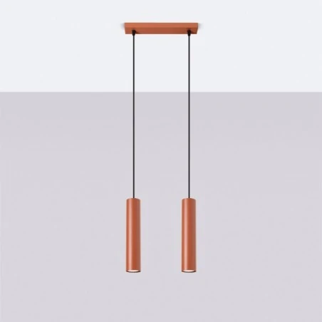 Lampy-sufitowe - lampa wisząca sufitowa dwie tuby czerwona ochra lagos sl.1490 sollux 