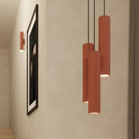 Lampy-sufitowe - lampa wisząca sufitowa dwie tuby czerwona ochra lagos sl.1490 sollux 