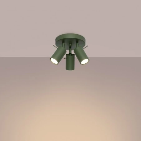 Oswietlenie-sufitowe - spot sufitowy oświetleniowy potrójny regulowane reflektorki zielony oliwkowy ring sl.1503 sollux 