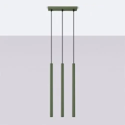 Lampy-sufitowe - lampa sufitowa 3 zwisające długie tuby do kuchni pastelo 3 zielona oliwka sollux sl.1520 