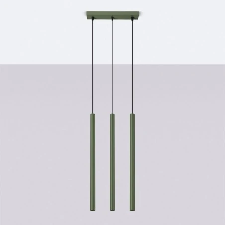 Lampy-sufitowe - lampa sufitowa 3 zwisające długie tuby do kuchni pastelo 3 zielona oliwka sollux sl.1520 