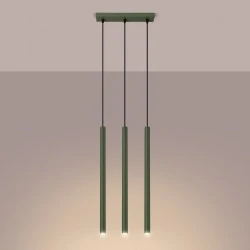 Lampy-sufitowe - lampa sufitowa 3 zwisające długie tuby do kuchni pastelo 3 zielona oliwka sollux sl.1520 