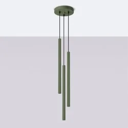 Lampy-sufitowe - lampa wisząca długie tuby pastelo 3p zielona oliwka sollux sl.1521 