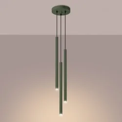 Lampy-sufitowe - lampa wisząca długie tuby pastelo 3p zielona oliwka sollux sl.1521 