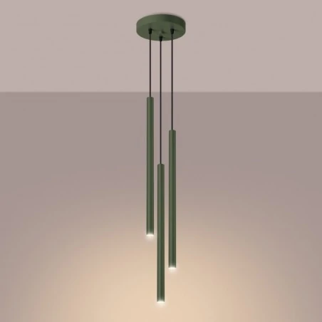 Lampy-sufitowe - lampa wisząca długie tuby pastelo 3p zielona oliwka sollux sl.1521 