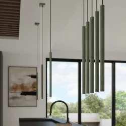Lampy-sufitowe - lampa wisząca długie tuby pastelo 3p zielona oliwka sollux sl.1521 