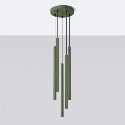 Lampy-sufitowe - lampa sufitowa zielona 5 wiszących tub gu10 zwis nad wyspę kuchenną pastelo sl.1522 sollux 