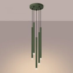Lampy-sufitowe - lampa sufitowa zielona 5 wiszących tub gu10 zwis nad wyspę kuchenną pastelo sl.1522 sollux 