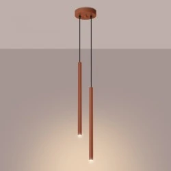 Lampy-sufitowe - lampa wisząca 2 cienkie tuby pastelo 2 ochra czerwona sollux sl.1525 