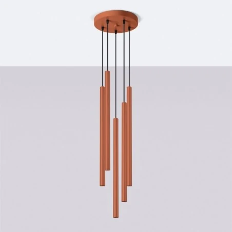 Lampy-sufitowe - lampa wisząca cienkie rury pastelo 5p ochra czerwona sollux sl.1528 