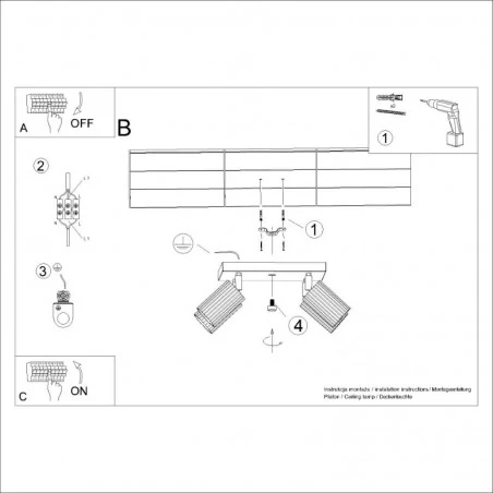 Oswietlenie-sufitowe - plafon lampa przysufitowa 4 tuby karbon 4 sollux sl.1545 