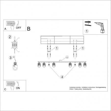 Oprawy-sufitowe - lampa sufitowa typu spot oświetleniowy z 6 reflektorkami biały karbon sl.1547 sollux 