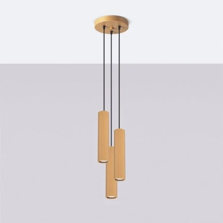 Lampy-sufitowe - lampa wisząca 3 tuby karbowane karbon 3p złoty sollux sl.1557 