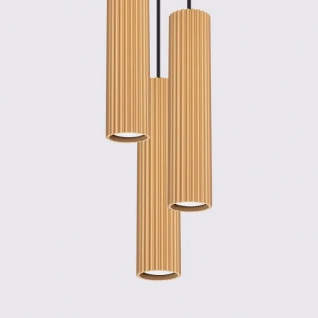 Lampy-sufitowe - lampa wisząca 3 tuby karbowane karbon 3p złoty sollux sl.1557 